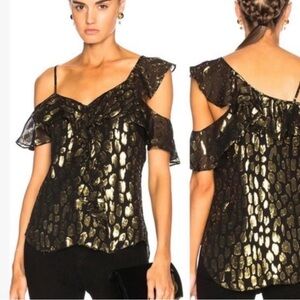 Veronica Beard Metallic Gold & Black Benton Blouse